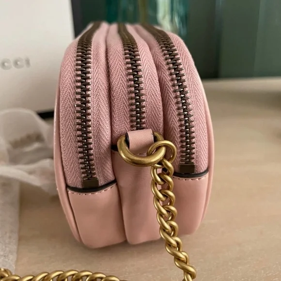 💎Gucci💎 Marmont *Triple Zip* Nude Blush Pink Camera  Crossbody - Picture 5 of 12